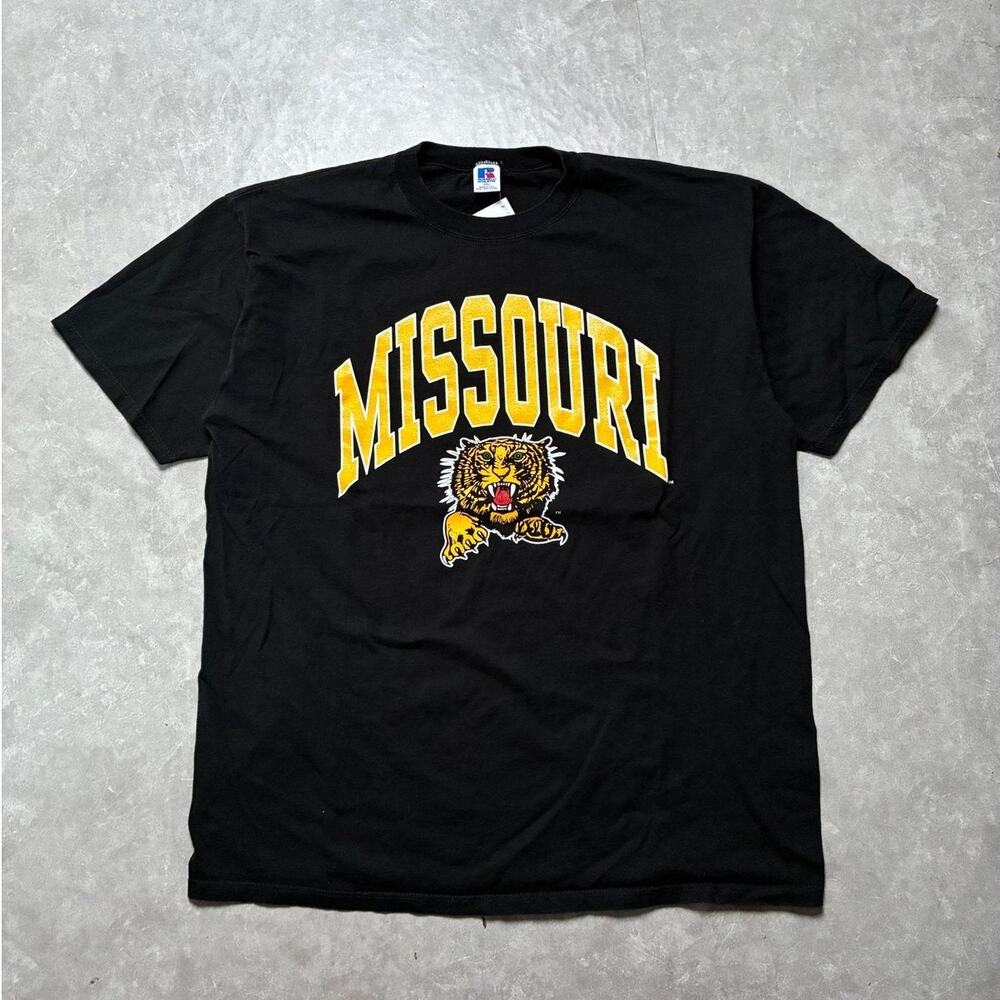90s Vintage Missouri Tigers Black Russell T-Shirt -XXL